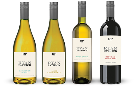rp-bottleshot Four Ryan Patrick wine bottles—Sauvignon Blanc, Naked Chardonnay, Pinot Grigio, and Redhead Red Blend—from the celebrated Ryan Patrick collection.