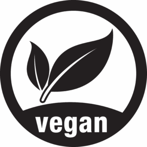 vegan Black vegan symbol with two leaves inside a circle and the word vegan below in bold white letters.