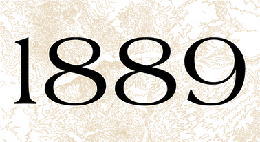 The black number 1889 on a textured, beige and black marbled background.