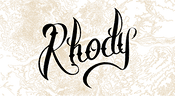 The word Rhodt written in ornate, black calligraphy on a tan, textured background.