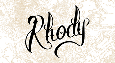 Khody in stylized black script on a textured beige and black abstract background.