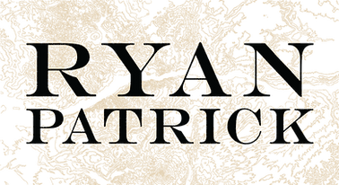 Text RYAN PATRICK in bold, black serif font over a beige and black textured background.