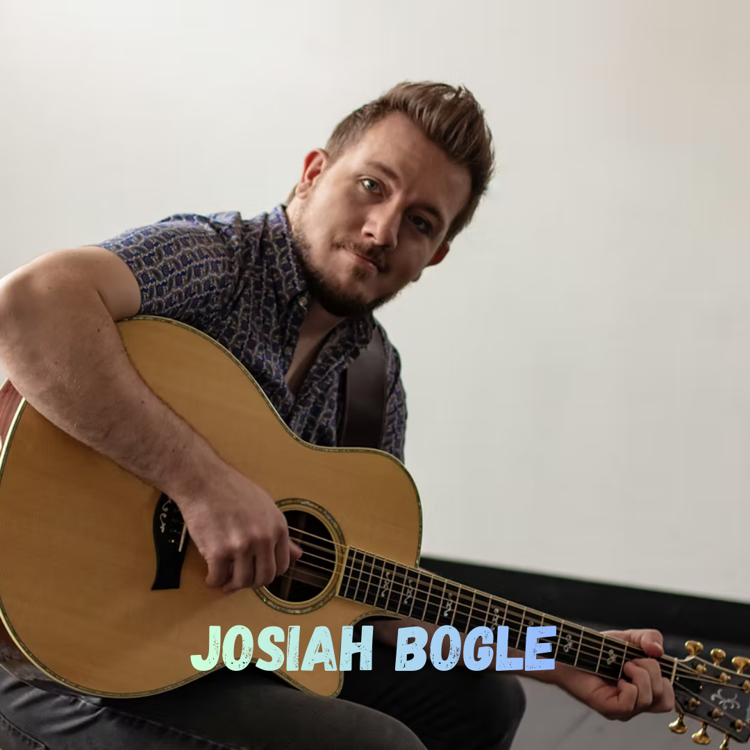 Man sitting and playing an acoustic guitar, with the text JOSIAH BOGLE at the bottom of the image.