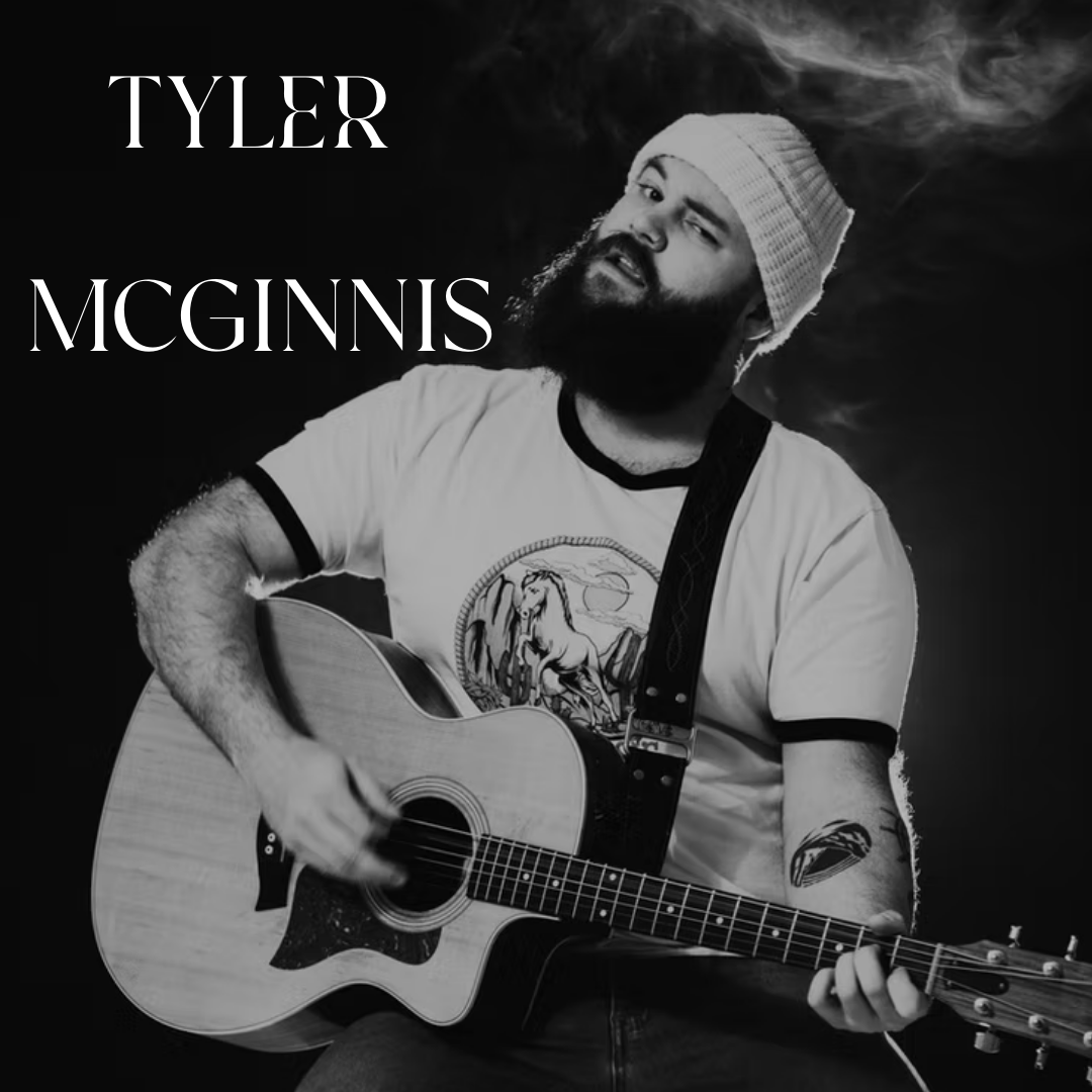 A bearded man in a beanie plays acoustic guitar; text reads Tyler McGinnis.